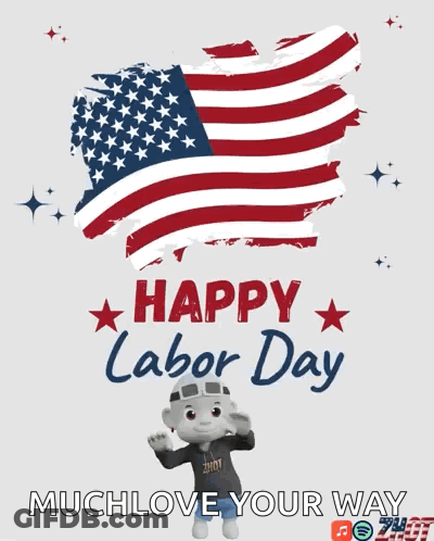 A Poster For Labor Day With An American Flag And A Monkey GIF