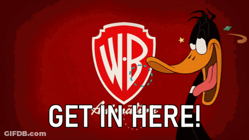 A Poster For Looney Tunes Shows A Pig And A Duck And Says Get In Here GIF