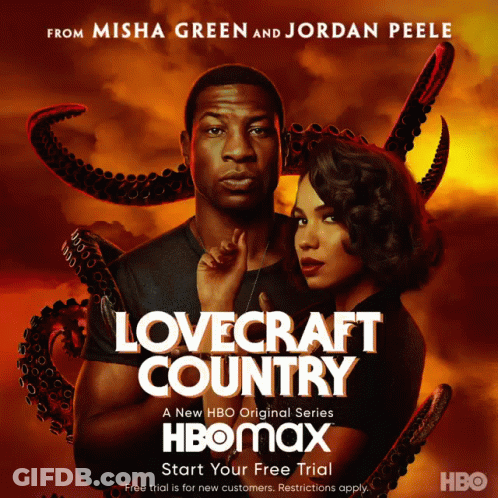 A Poster For Lovecraft Country Shows A Man And Woman Surrounded By Tentacles GIF