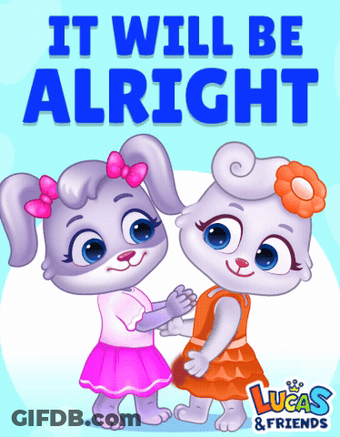 A Poster For Lucas & Friends With Two Rabbits Shaking Hands GIF