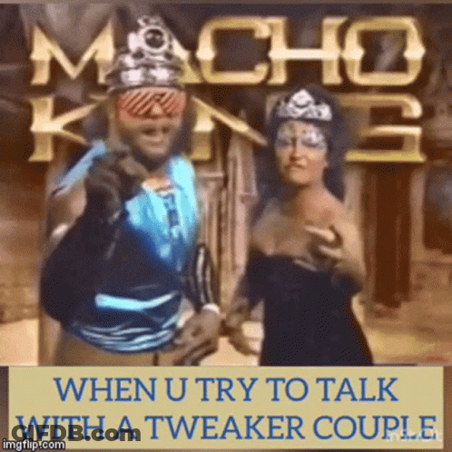 A Poster For Macho King 2 Shows A Man Pointing At A Woman GIF