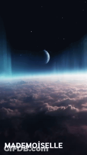 A Poster For Mademoiselle Shows A Planet And Clouds GIF