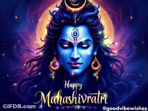 A Poster For Mahashivaratri With A Picture Of Shiva On It GIF
