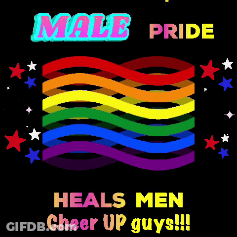 A Poster For Male Pride With A Rainbow Flag GIF