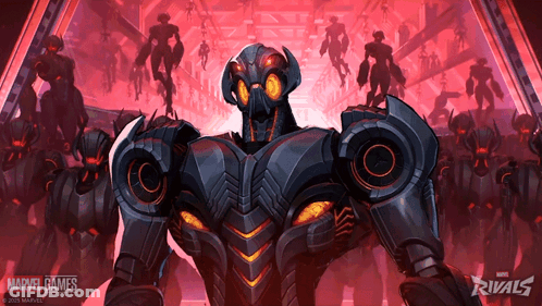 A Poster For Marvel Games Rivals With A Robot GIF