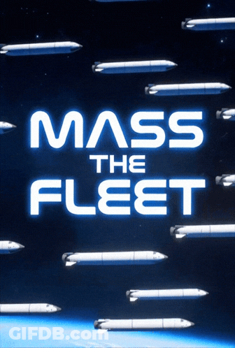 A Poster For Mass The Fleet With A Bunch Of Rockets In The Background GIF