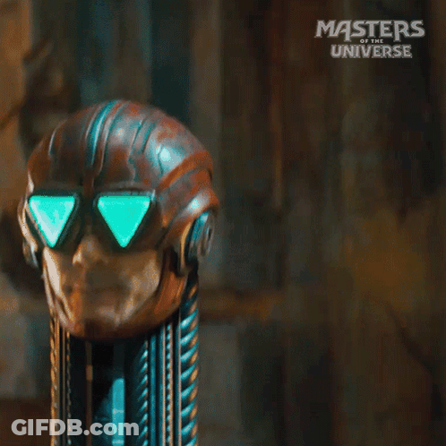 A Poster For Masters Of The Universe Shows A Robot Wearing Sunglasses GIF