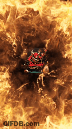 A Poster For Matador Billiards With A Bull On It GIF