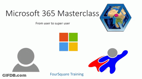 A Poster For Microsoft 365 Masterclass With A Superhero GIF