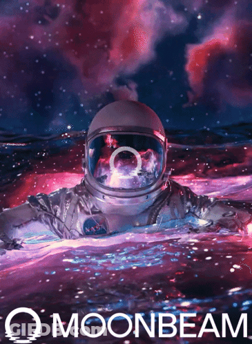 A Poster For Moonbeam Shows An Astronaut Floating In The Ocean GIF