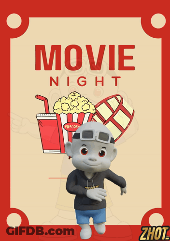 A Poster For Movie Night With A Cartoon Character GIF