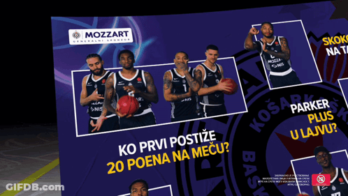 A Poster For Mozzart Generalni Sportski Shows Basketball Players GIF