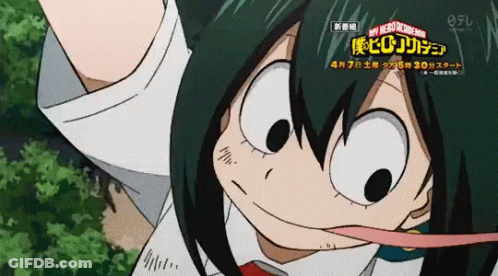 A Poster For My Hero Academia Shows A Girl With Green Hair GIF