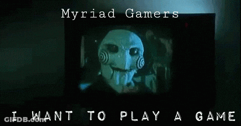 A Poster For Myriad Gamers With A Picture Of A Puppet GIF