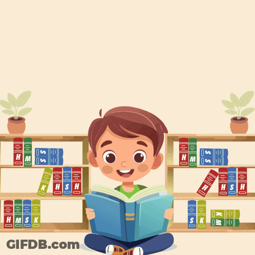 A Poster For National Book Lovers Day Shows A Boy Sitting On The Floor Reading A Book GIF