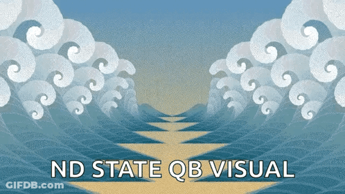 A Poster For Nd State Qb Visual Shows Waves Crashing On The Beach GIF