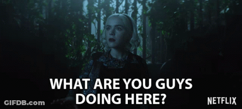 A Poster For Netflix Shows A Woman In A Forest And Says What Are You Guys Doing Here GIF