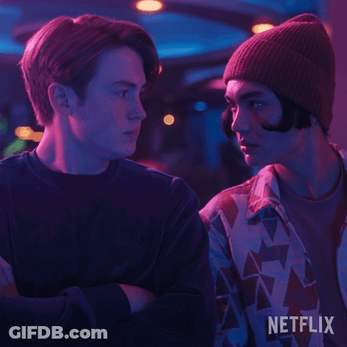 A Poster For Netflix Shows Two Men Looking At Each Other And Says You 'Re Right GIF