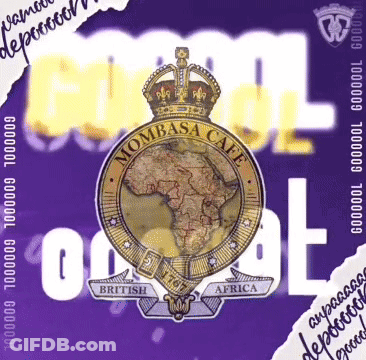 A Poster For Nombasa Cafe With A Map Of Africa On It GIF