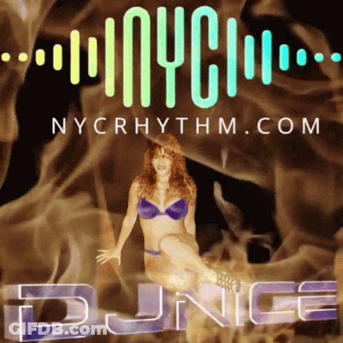 A Poster For Nycrhythm.com With A Woman In A Bikini GIF
