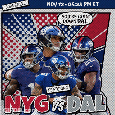 A Poster For Nyg Vs Dal Featuring A Speech Bubble Saying You 'Re Goin ' Down Dal GIF
