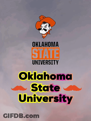 A Poster For Oklahoma State University With A Cowboy Head GIF