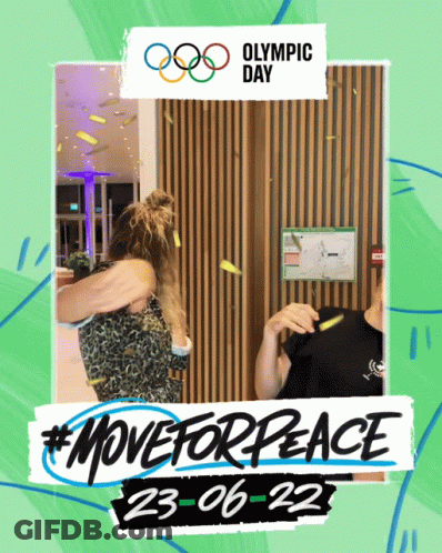 A Poster For Olympic Day With Two People Hugging GIF