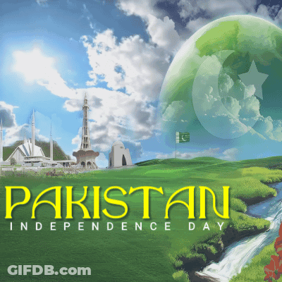 A Poster For Pakistan Independence Day With A Green Globe GIF