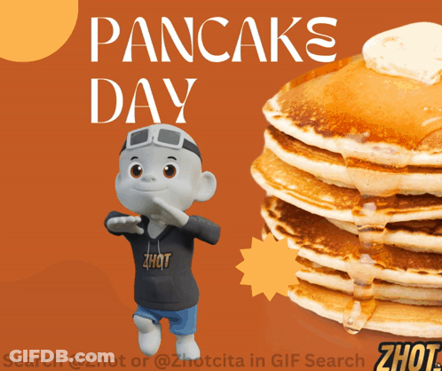 A Poster For Pancake Day With A Cartoon Character GIF