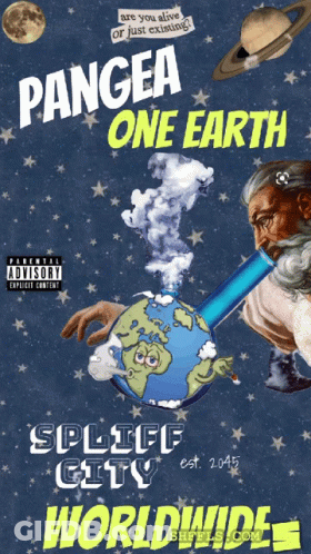 A Poster For Pangea One Earth By Splif City Worldwide GIF