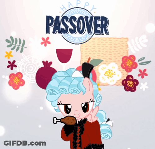 A Poster For Passover With A Pony Eating A Chicken Thigh GIF