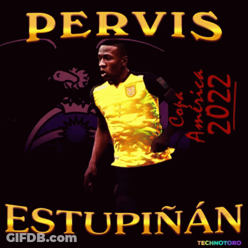 A Poster For Pervis Estupiñan With A Soccer Player On It GIF