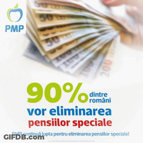 A Poster For Pmp That Says 90 % Dintre Romani Vor Eliminarea Pensiilor Speciale GIF