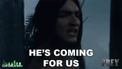 A Poster For Prey Shows A Man With Long Hair GIF