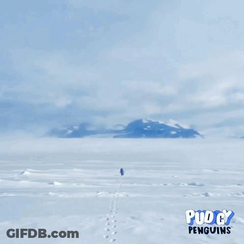 A Poster For Pudgy Penguins Shows A Snowy Landscape GIF