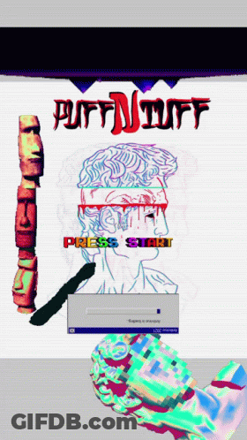 A Poster For Puff Tuff With A Statue Of A Man GIF
