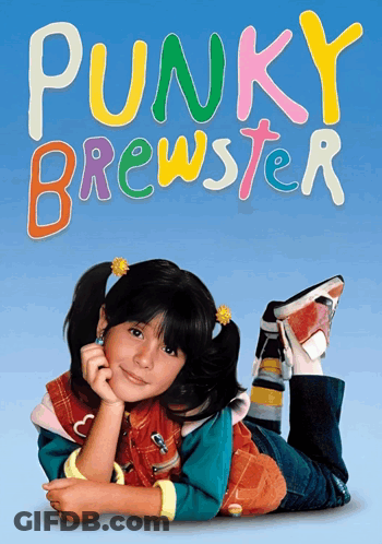 A Poster For Punky Brewster Shows A Girl Laying Down GIF