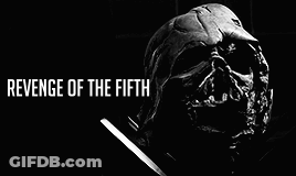 A Poster For Revenge Of The Fifth Shows A Skull And Lightsaber GIF