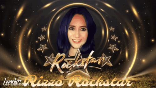 A Poster For Rizzo Rockstar Shows A Woman With Purple Hair GIF