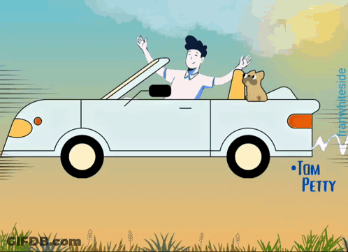 A Poster For Running Down A Dream Shows A Man Driving A Car GIF