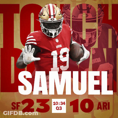 A Poster For Samuel Sf 23 10 Ari With A Football Player On It GIF