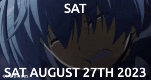 A Poster For Sat August 27Th 2023 With A Crying Girl GIF
