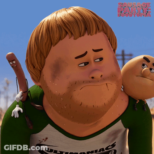 A Poster For Sausage Party Foodtopia Shows A Man And A Sausage GIF