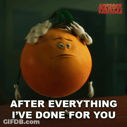A Poster For Sausage Party Foodtopia Shows A Surprised Orange With Arms And Legs GIF