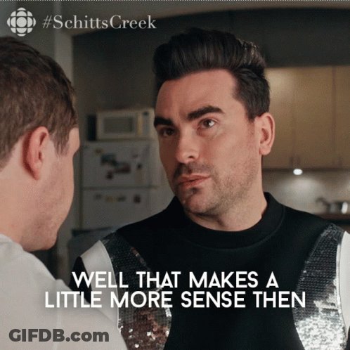 A Poster For Schitts Creek Shows Two Men Talking GIF