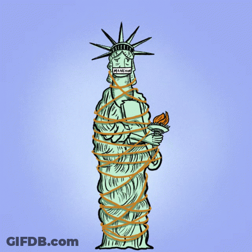 A Poster For Senator Manchin Holding America Hostage With A Statue Of Liberty GIF