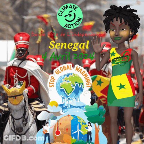 A Poster For Senegal Shows A Man Riding A Horse And A Woman In A Dress GIF
