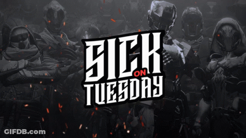 A Poster For Sick On Tuesday With A Group Of Soldiers In The Background GIF