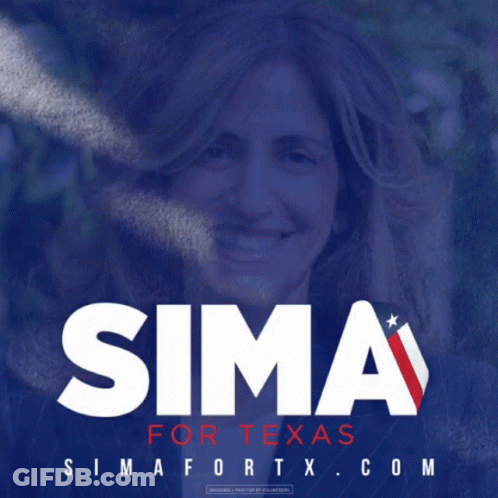 A Poster For Sima For Texas With A Smiling Woman On It GIF
