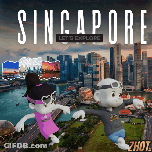 A Poster For Singapore Let 'S Explore With Two Cartoon Characters GIF